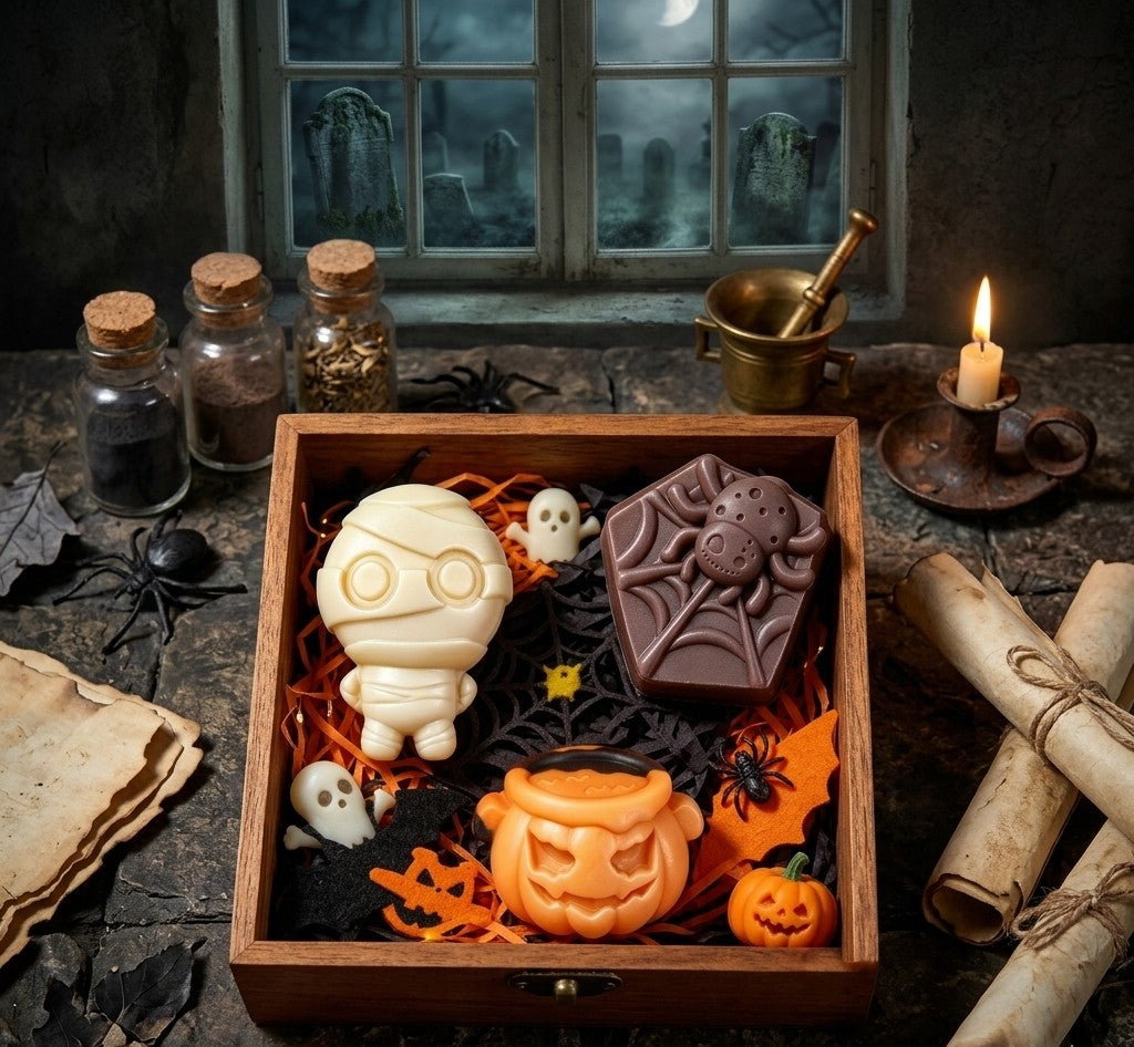 6pk Mummy, Spider Web and Pumpkin Cauldron